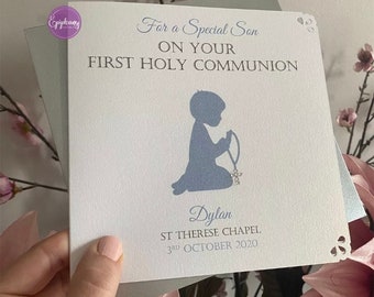 Boys First Holy Communion Congratulations Card Personalised