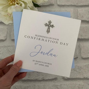 Luxury Holy Communion or Confirmation Card with filigree cross embellishment, personalised card, religious celebration, congratulations card image 3