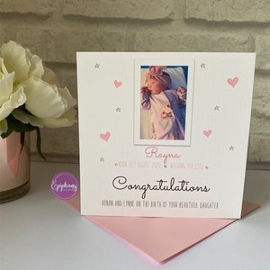 Carte personnalisée pour petite fille, fille et petite-fille avec photo et date de naissance