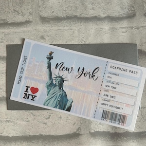 Printed Boarding Pass Ticket with metallic envelope - personalised, New York