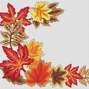 Autumn leaves cross stitch table runner