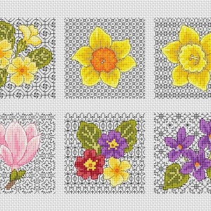 Ensemble de cartes de point de croix fleurs printanières et broderie noire