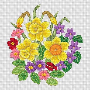 spring floral hoop cross stitch chart