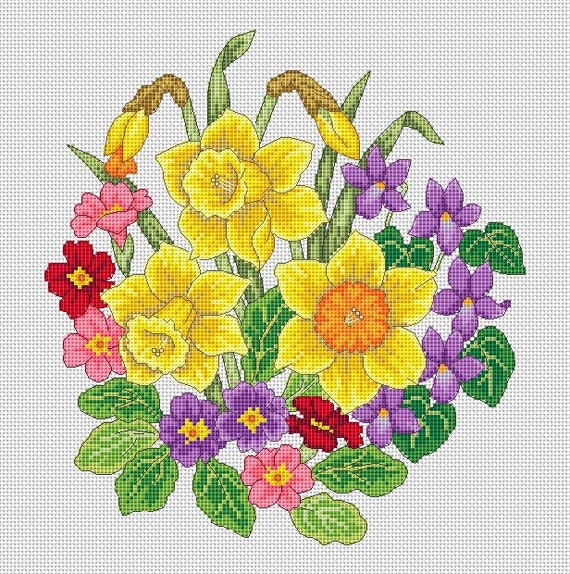 Spring flower hoop cross stitch kit
