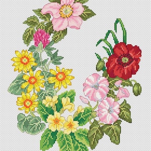 ovale kruissteekkaart wilde bloemen