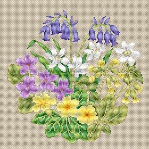 kruissteekkaart lente wilde bloemen