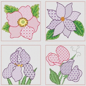 Blackwork zomerbloemen kaartenset x 4