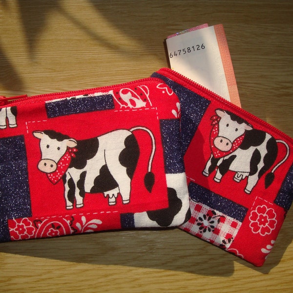 Small pocket purse / Handbag accessories / Gift for her / Small pouch / Small case / Blue pattern / Country cow / Patriotic