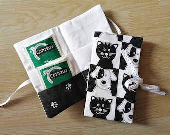 Tea bag holder "Dogs and cats" / tea wallet / Pouch / Bag organizer / Tea storage / Animal friend / pets lover