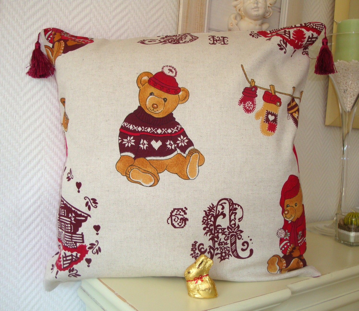 Taie d'oreiller Ours à La Montagne/Coton Chalet Pompon