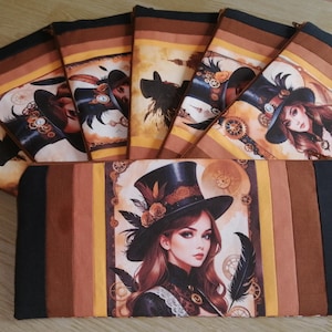 Estuche grande plano estilo steampunk del Medio Oeste / Bolsa de maquillaje / Accesorios para bolsos / Regalo para ella / Estuche / Patchwork