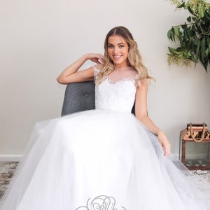 Unique Lace and Tulle Wedding Dresss, Romantic A-Line Bridal Gown with Keyhole Back