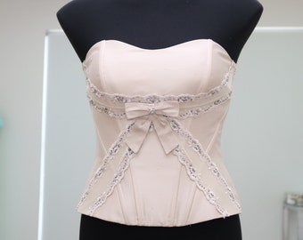Silk Bridal Bustier Corset with Lace Up Back, Bridal Separate, Honeymoon Lingerie/Made to order