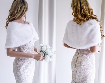 White Bridal Cape, White Fur Wrap, Bridal Fur Wrap, Bridal Fur Shrug, Faux Fur Cape, Winter Wedding