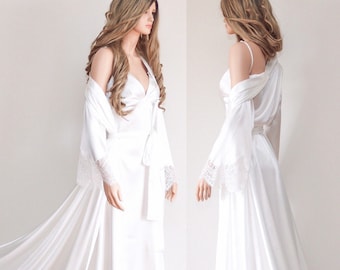 Maxi Bridal Robe & Nightgown Set, Luxury Boudoir Wedding Lingerie, Getting Ready Dressing Gown Set, Gift for Bride