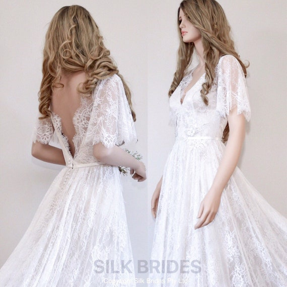 short sleeve silk wedding dress