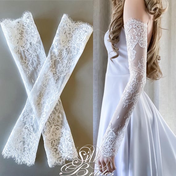 Detachable Lace Sleeves, Custom made Fingerless lace bridal gloves, Bridal separates