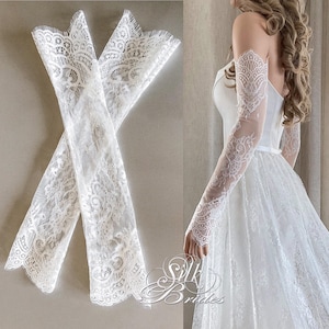 Gants de mariée longs sans doigts en dentelle, manches amovibles en dentelle, articles de toilette pour la mariée sur mesure