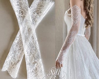 Long Fingerless lace bridal gloves, Detachable Lace Sleeves, Custom made Bridal separates