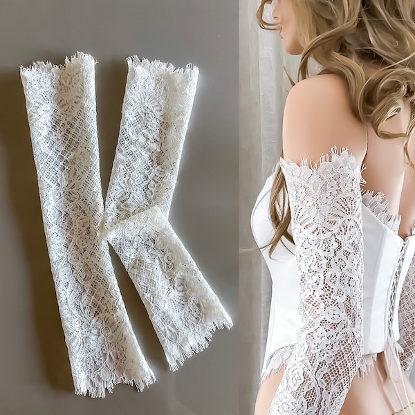 Detachable Cotton Lace Sleeves, Custom made Fingerless lace bridal gloves, Bridal separates