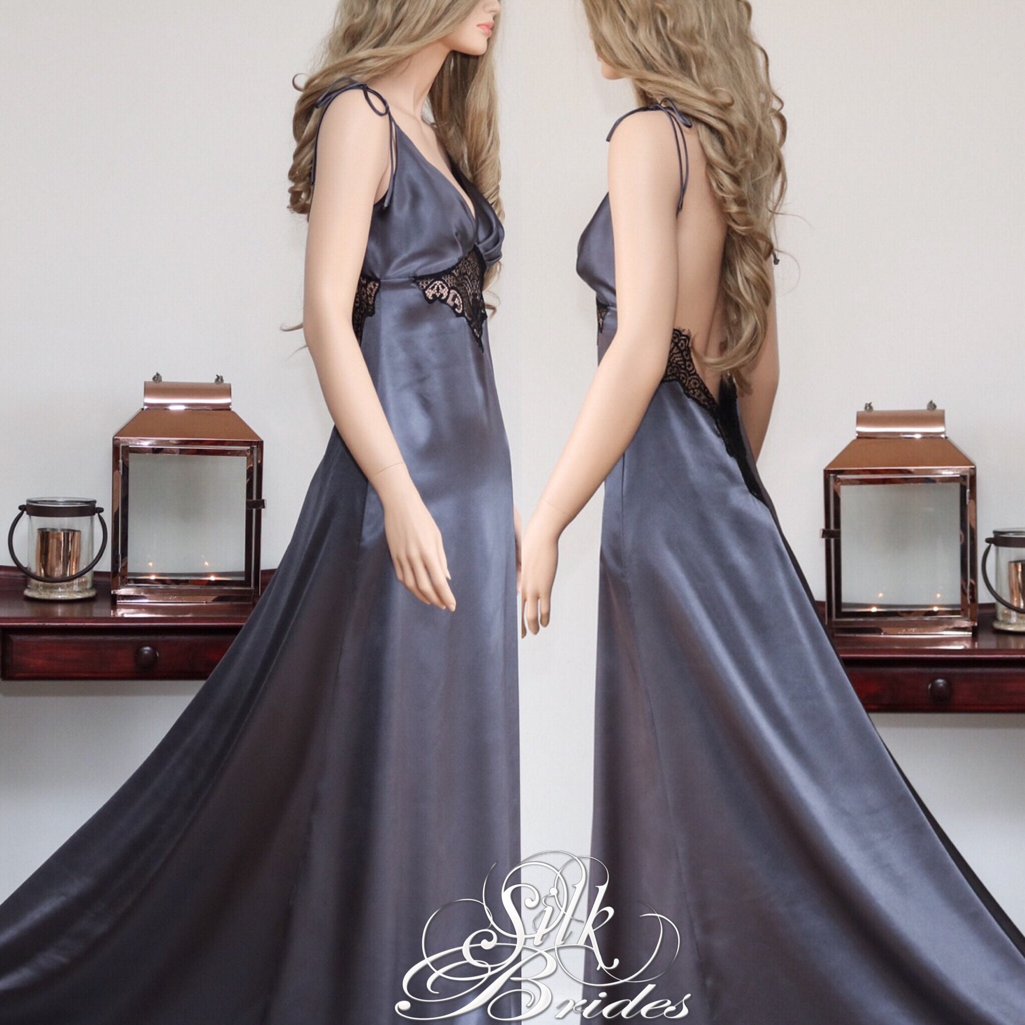 Maxi Grey Robe & Nightgown Set Luxury Boudoir Honeymoon Etsy