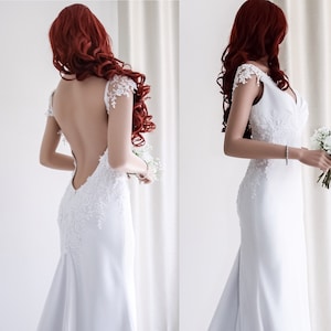 Size 6US White Sexy Backless Beach Wedding Dress with Cup Sleeves, SAMPLE SALE, Ready to ship