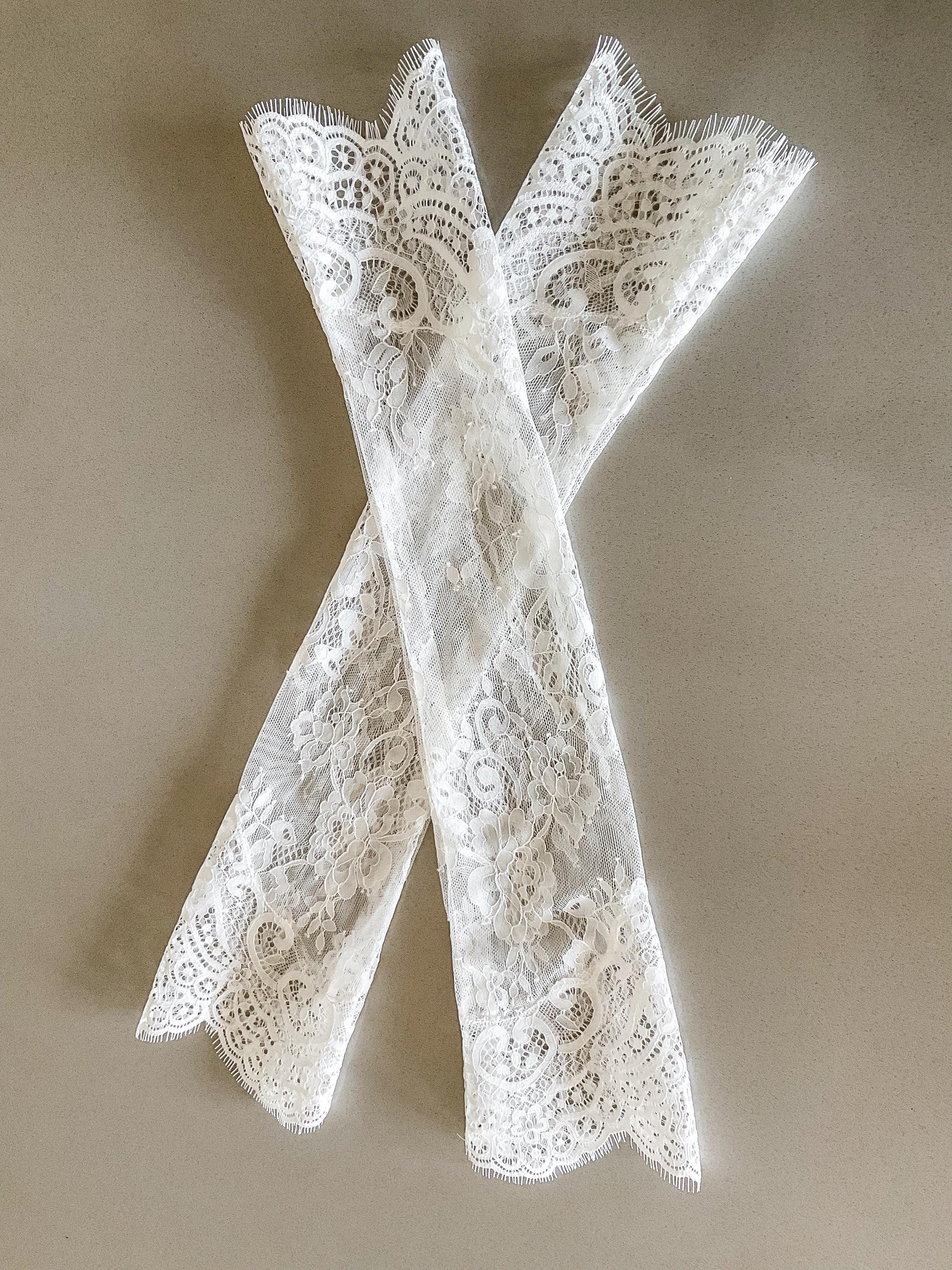 Guanti Lunghi Da Sposa In Pizzo Senza Dita – Maniche A Sbuffo Staccabili In Tulle, Nero/bianco