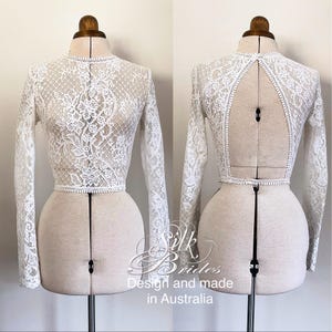 Boho Long Sleeves Lace Wedding Top, Open Back Bridal Top, Bridal Separates