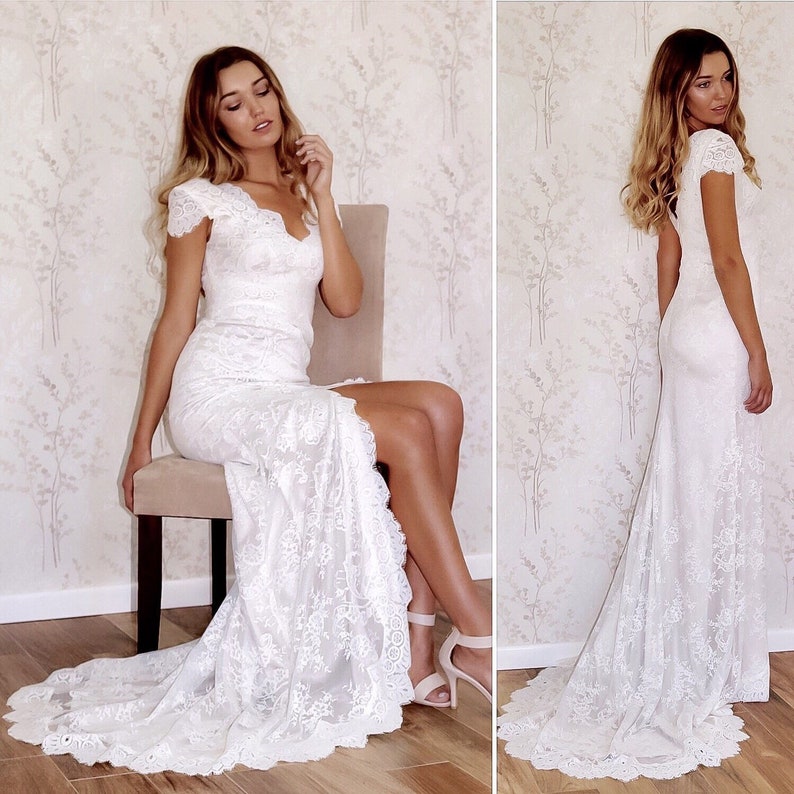 Cap Sleeve Beach Wedding Dresses