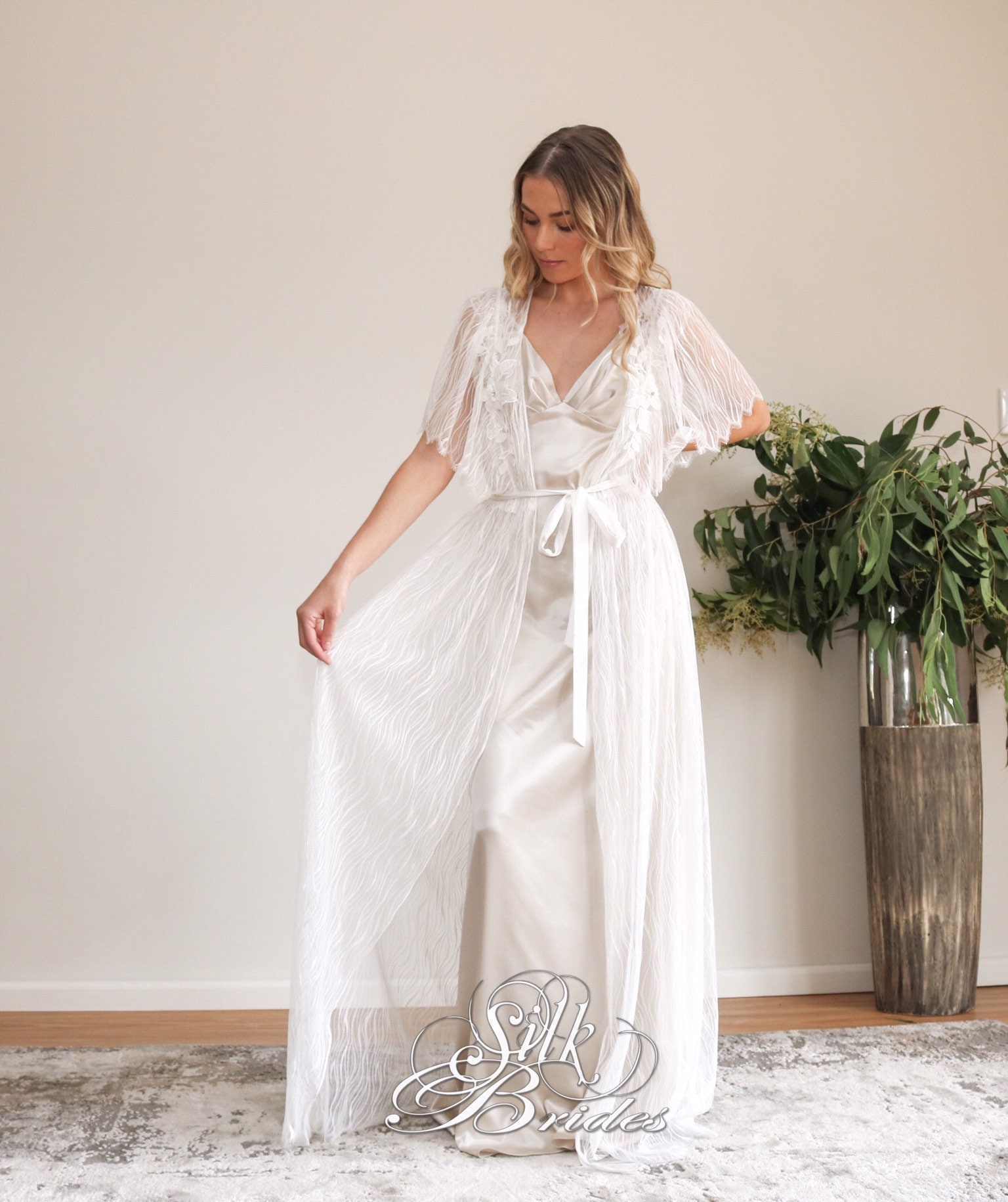 Long Sheer Lace Bridal Robe & Satin Nightgown Set Sexy Maxi - Etsy ...