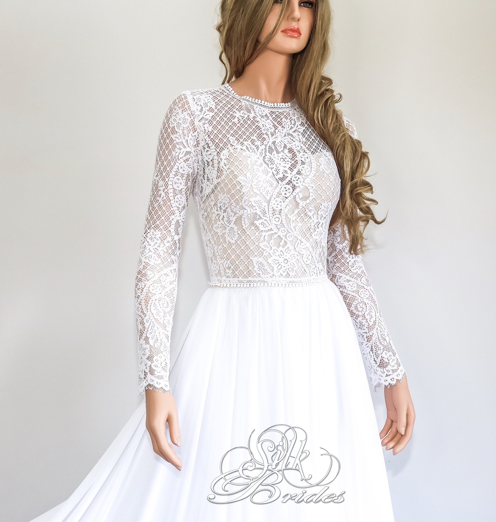 Shelbi Open Back Lace Bridal Top with 1/2 Sleeves