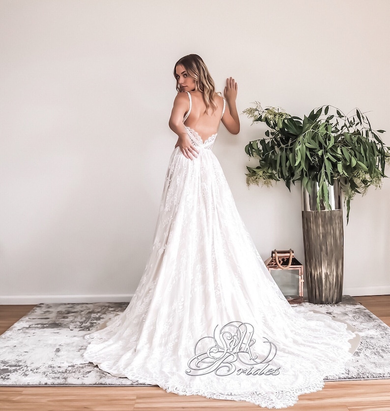 Romantic Backless Boho Lace Wedding Dress Summer Beach Garden - Etsy