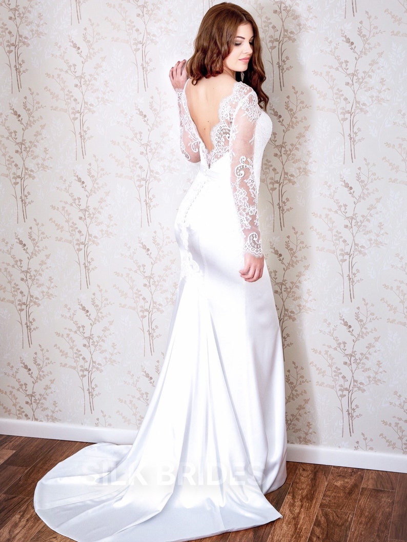 Boho Low Back Wedding Dress With Long Lace Sleeves Bohemian | Etsy Boho Low Back Wedding Dress With Long Lace Sleeves Bohemian | Etsy