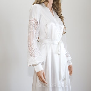 Elegant Long Bridal Robe With Train Soft Stretch Poly Satin - Etsy