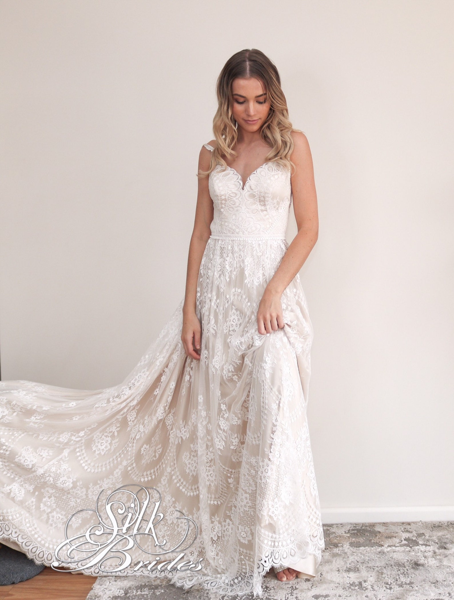 Romantic Backless Boho Lace Wedding Dress Summer Beach Garden - Etsy ...