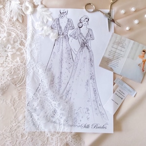 Lace Wedding Dress/ Unique Wedding Dress/ Boho Wedding Gown with sleeves/ Beach Wedding Dress/ Open back dress image 9