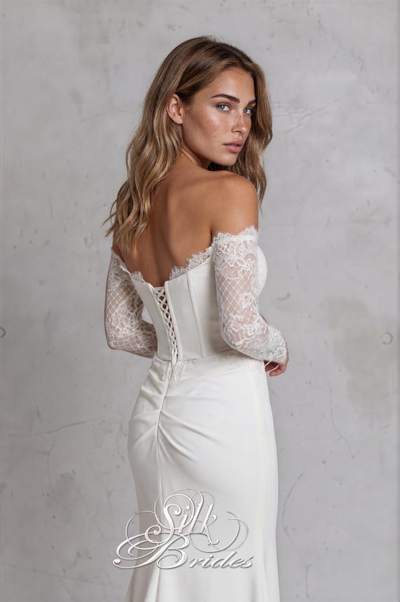 Fit and Flair Corset Wedding Dress With Detachable Lace Sleeves, Bridal Seperates