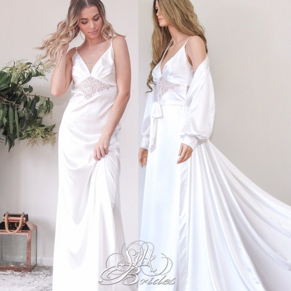 Maxi White Bridal Robe & Nightgown Set Luxury Boudoir Bridal | Etsy