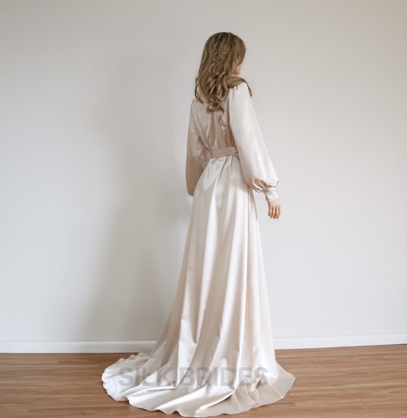 Maxi Long Bridal Robe with Train Champagne Getting Ready | Etsy