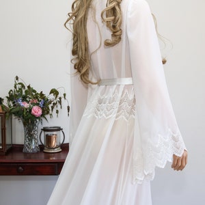 Long Chiffon Bridal Robe, Transparent Floor Length Boudoir Getting ready Dressing Gown