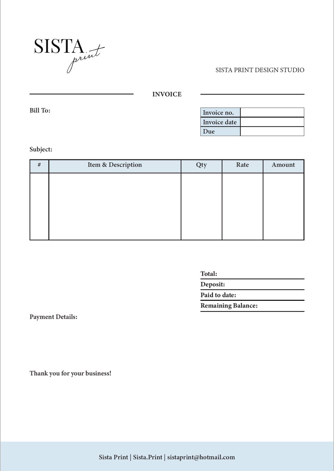 editable pdf invoice template a4 uk printable business etsy