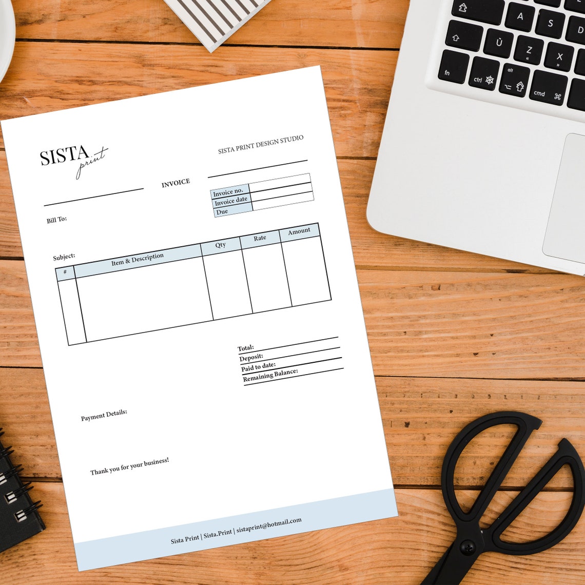 editable pdf invoice template a4 uk printable business etsy