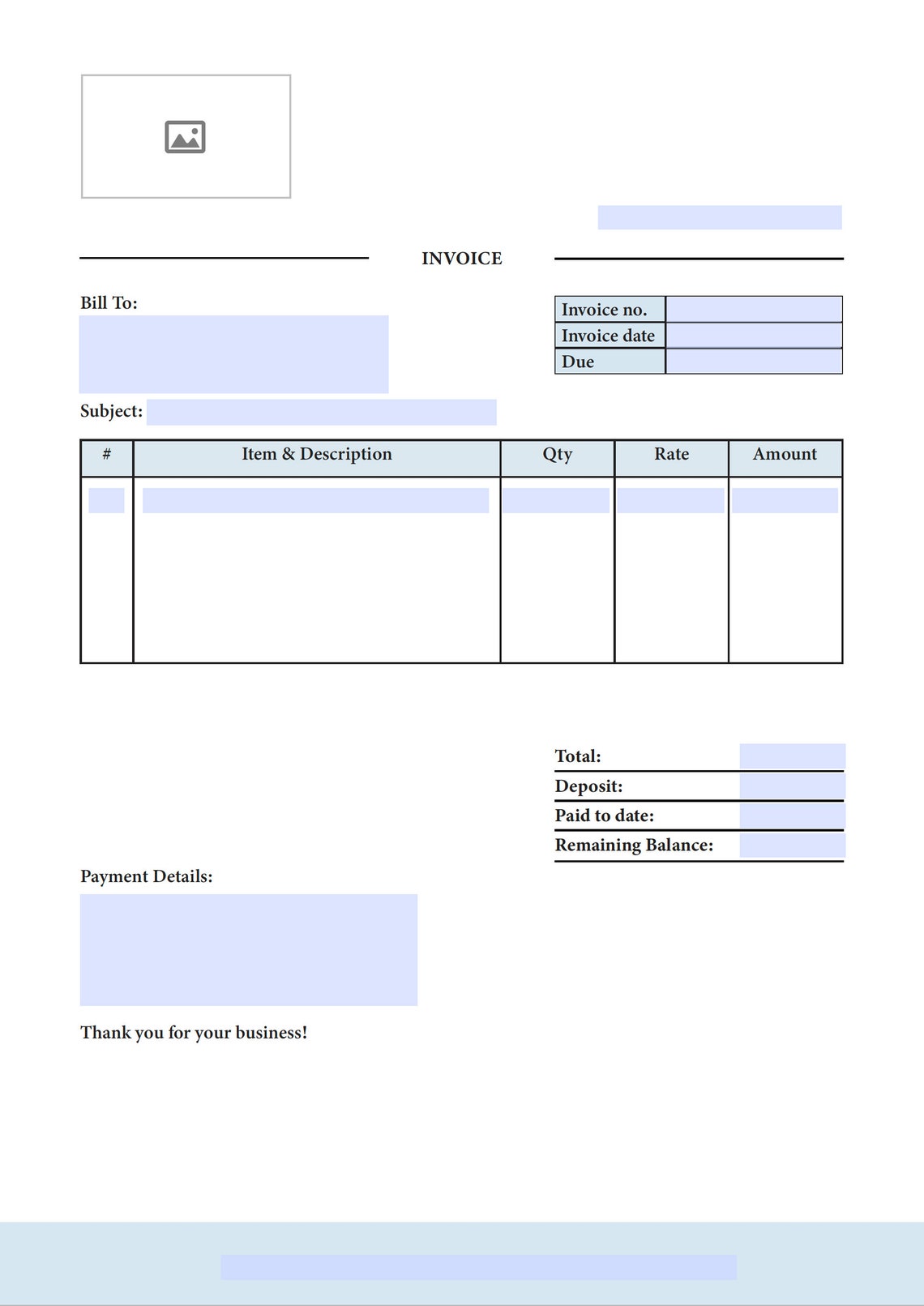 editable pdf invoice template a4 uk printable business etsy