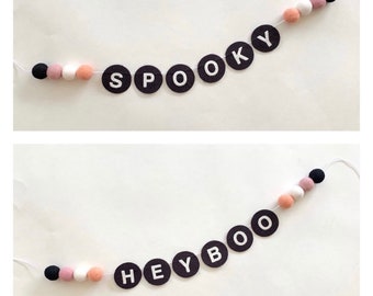 REVERSIBLE Halloween Felt Garland • Hey Boo Garland • Spooky Halloween Party Garland • Halloween Decor • Felt Ball Decor • Gender Neutral