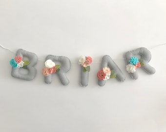 CUSTOM COLORS -- Felt Name Sign --Felt Name Banner -- Name Pennant -- Felt Name Bunting -- Nursery Name Garland -- Felt Flowers -- Name Sign