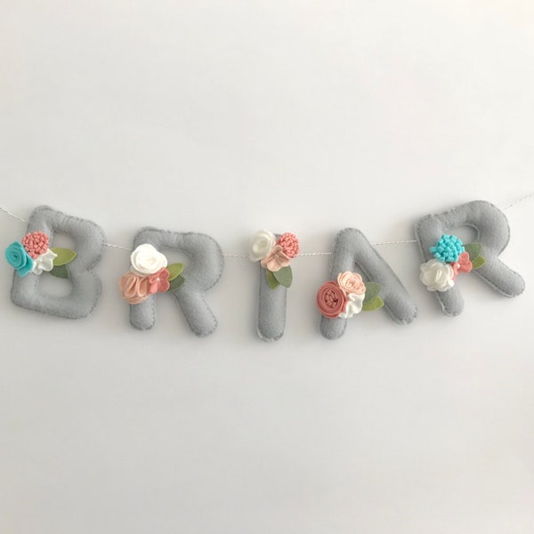 CUSTOM COLORS -- Felt Name Sign --Felt Name Banner -- Name Pennant -- Felt Name Bunting -- Nursery Name Garland -- Felt Flowers -- Name Sign