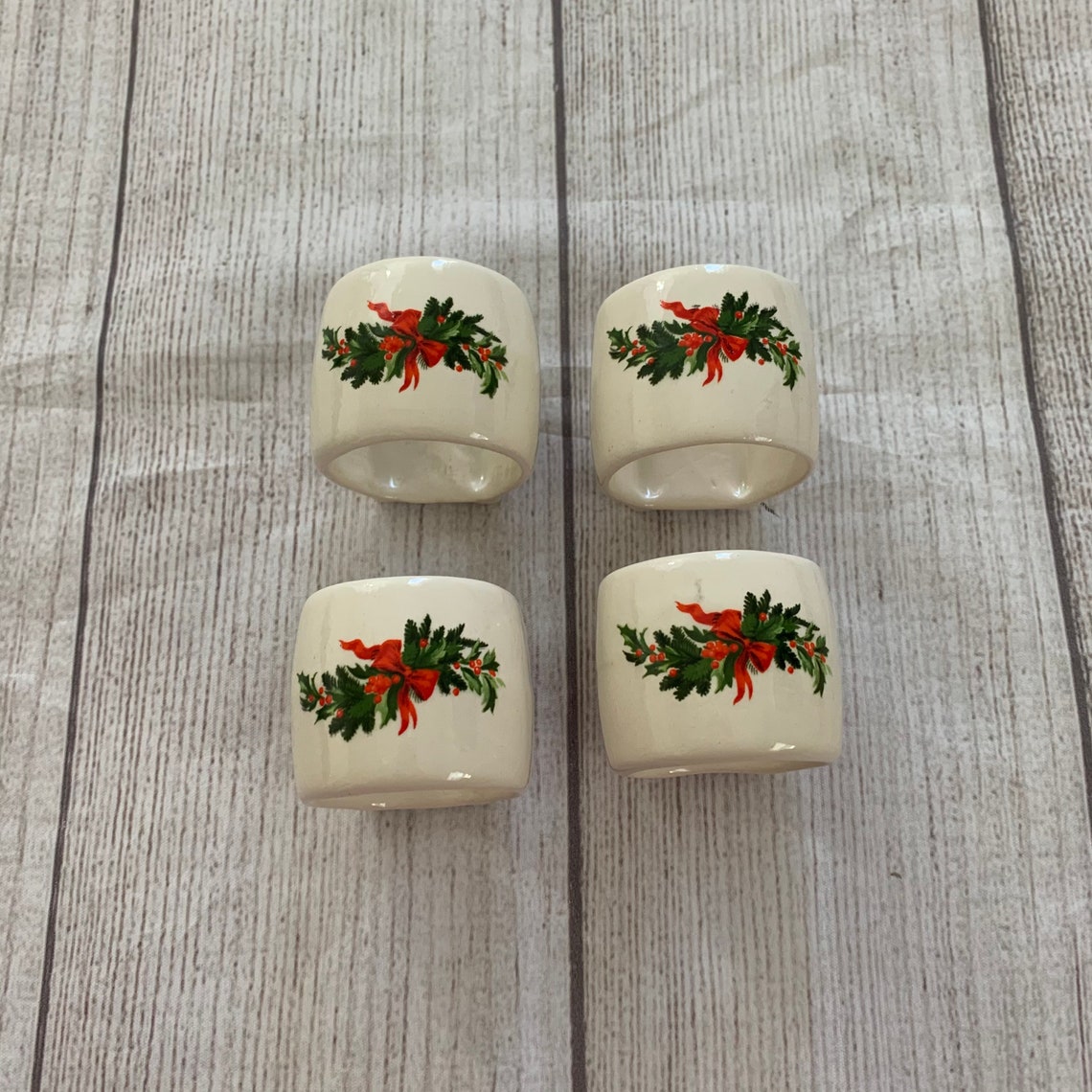 Vintage Holiday Christmas Ceramic Napkin Rings Set of 4 Etsy