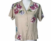 Vintage 1970s Hawaiian Shirt Stoplight California Top Medium Fitted Semi-Sheer A25