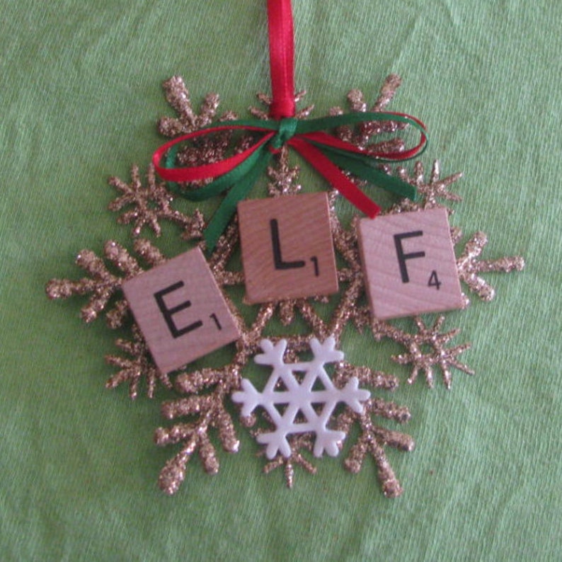 Elf Glitter Snowflake Scrabble Tile Ornament