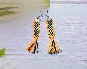 Animal patterns neon earrings for her, Gender neutral jewelry gift, Fringy dangle for tropical party, Summer vibes jewel, Trendy colors look